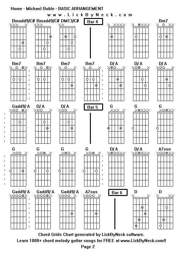 Chord Grids Chart of chord melody fingerstyle guitar song-Home - Michael Buble - BASIC ARRANGEMENT,generated by LickByNeck software.